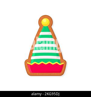 Biscotto di pan di zenzero di Natale a forma di cappello di Elf. Illustrazione del vettore piatto Illustrazione Vettoriale