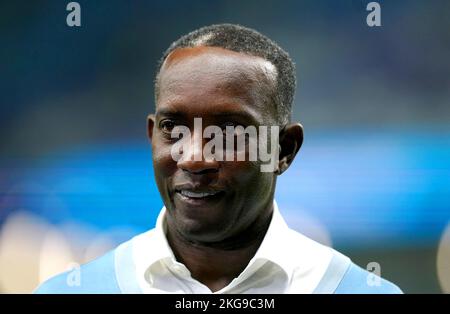 Dwight Yorke davanti alla partita di Coppa del mondo FIFA Group D allo stadio al Janoub, al Wakrah. Data immagine: Martedì 22 novembre 2022. Foto Stock