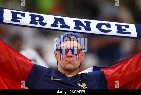 Al Wukair, Qatar, 22nd novembre 2022. I fan francesi prima della partita della Coppa del mondo FIFA 2022 allo stadio al Janoub, al Wukair. Il credito di foto dovrebbe essere: David Klein / Sportimage Foto Stock