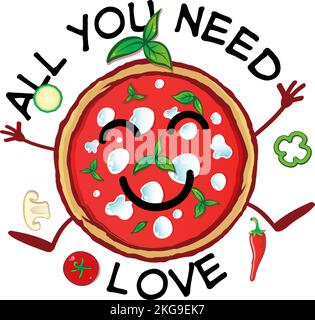 a tutti voi nees piace la pizza, la pizza vettoriale cartone animato Illustrazione Vettoriale
