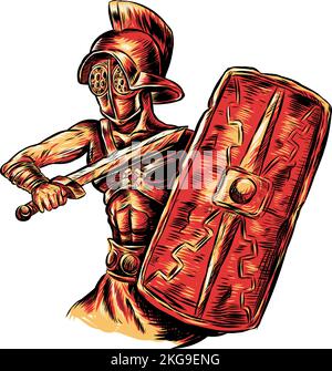 Guerriero gladiatore disegnato a mano. illustrazione vettoriale Illustrazione Vettoriale