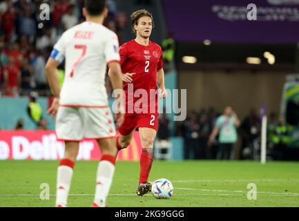 Doha, Qatar - 22 novembre 2022, Joachim Andersen di Danimarca durante la Coppa del mondo FIFA 2022, partita di calcio del Gruppo D tra Danimarca e Tunisia il 22 novembre 2022 allo stadio Education City di Doha, Qatar - Foto Jean Catuffe / DPPI Foto Stock