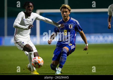 BONDO WARREN, MATSUKI KURYU, FRANCE U20 vs GIAPPONE U20, uomini, amichevole partita, Football Wek, Pinatar Arena Football Center. Spagna, Regione di Murcia, San Foto Stock