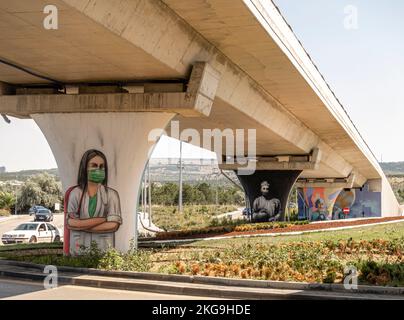 Serie di murales dedicati agli operatori sanitari in Turchia e alle proteste del personale dell'industria sanitaria. Ankara, Turchia Foto Stock