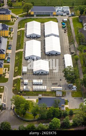 Vista aerea, ex caserma Kanaal van Wessem, complesso abitativo e rifugio per rifugiati, Soest, Soester Boerde, Renania settentrionale-Vestfalia, Germania, DE, Europa Foto Stock