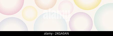 Grazioso sfondo panoramico orizzontale astratto con cerchi color pastello. Sfondo geometrico multicolore. Texture in stile pop art. Vettore orizzontale Illustrazione Vettoriale