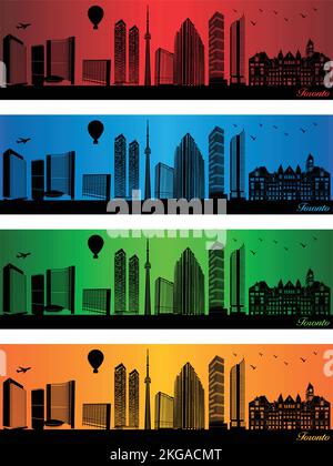 Città di Toronto in quattro colori diversi - illustrazione, Città in colori sfondo, Città di Toronto Illustrazione Vettoriale