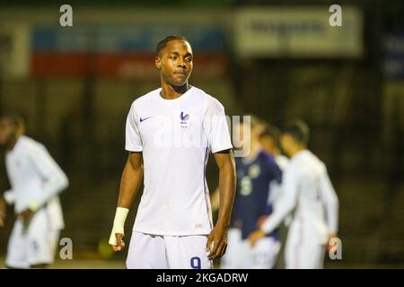 Ayr, Regno Unito. 22nd Nov 2022. La Scozia Under 19s ha giocato contro la Francia Under 19s al Sommerset Park, Ayr, Ayrshire Scotland, UK nel Campionato europeo Under 19 2023. La Francia ha vinto 3 -1 e questo mette la Scozia fuori concorso e la Francia passare al turno successivo. Credit: Findlay/Alamy Live News Foto Stock