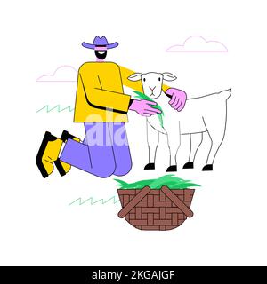 Animali biologici mangimi illustrazioni isolate di vettore cartoon. L'agricoltore alimenta bestiame, agricoltura moderna, agricoltura biologica, stile di vita rurale, cartoni animati vettoriali attività ranch. Illustrazione Vettoriale