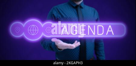 Testo che mostra il programma di ispirazione. L'approccio aziendale all'elenco delle attività da svolgere deve essere discusso in occasione di una riunione formale importante Foto Stock