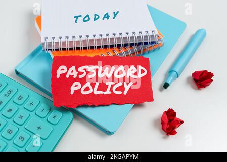 Didascalia di testo che presenta il criterio password. Parola scritta sulla prima linea di protezione contro qualsiasi accesso non autorizzato Foto Stock