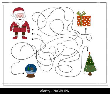 Un gioco di puzzle per i bambini, passare attraverso il labirinto. Cartone animato Babbo Natale Illustrazione Vettoriale