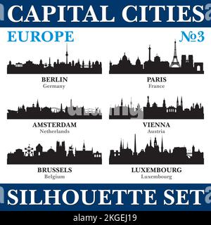 Skyline delle capitali. Europa. Illustrazione dello sfondo della silhouette vettoriale. Illustrazione Vettoriale