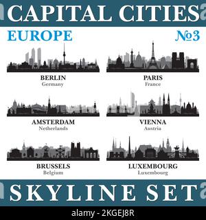 Skyline delle capitali. Europa. Illustrazione dello sfondo della silhouette vettoriale. Illustrazione Vettoriale