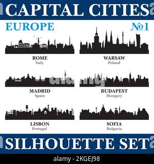 Skyline delle capitali. Europa. Illustrazione dello sfondo della silhouette vettoriale. Illustrazione Vettoriale