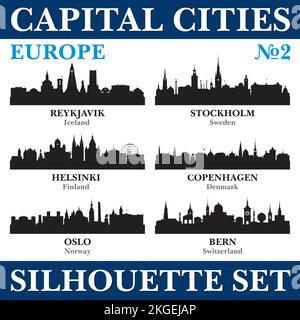 Skyline delle capitali. Europa. Illustrazione dello sfondo della silhouette vettoriale. Illustrazione Vettoriale