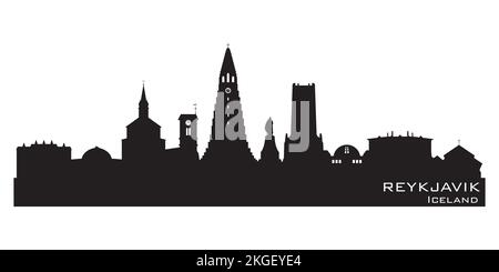 Reykjavik Iceland skyline della città dettaglio silhouette vettoriale Illustrazione Vettoriale