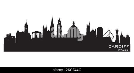 Profilo vettoriale dettagliato dello skyline di Cardiff Wales Illustrazione Vettoriale