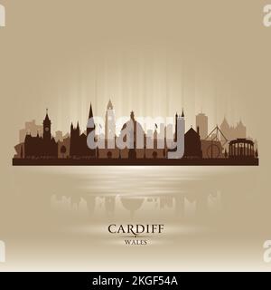Illustrazione della silhouette vettoriale dello skyline della città di Cardiff Wales Illustrazione Vettoriale