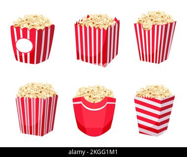 Collezione di secchi popcorn per cinema o eventi sportivi Illustrazione Vettoriale