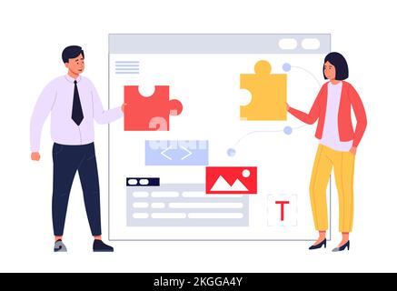 Personaggi dello sviluppo software, avvio del concetto di lavoro di squadra Illustrazione Vettoriale