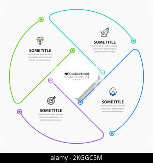 Modello infografico con icone e 4 opzioni o passaggi. Può essere utilizzato per il layout del flusso di lavoro, il diagramma, il banner, il webdesign. Illustrazione vettoriale Illustrazione Vettoriale