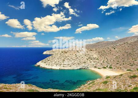 La spiaggia appartata Loretzena nell'isola di iOS, Grecia Foto Stock