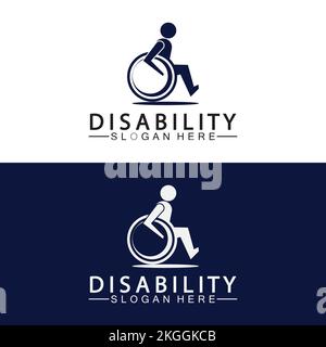 Logo del supporto persone per persone con disabilità appassionata. Illustrazione del logo della sedia a rotelle. Illustrazione Vettoriale
