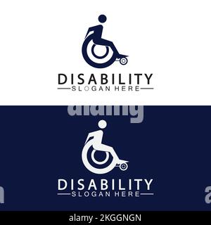 Logo del supporto persone per persone con disabilità appassionata. Illustrazione del logo della sedia a rotelle. Illustrazione Vettoriale