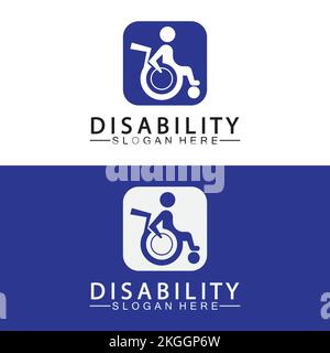 Logo del supporto persone per persone con disabilità appassionata. Illustrazione del logo della sedia a rotelle. Illustrazione Vettoriale