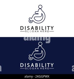 Logo del supporto persone per persone con disabilità appassionata. Illustrazione del logo della sedia a rotelle. Illustrazione Vettoriale