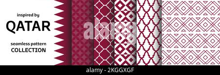 Seamless Patterns Collection ispirata alla cultura e all'arte del Qatar Set di grafica vettoriale con sfondi e texture. Effetti visivi etnici Illustrazione Vettoriale
