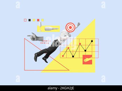 Concetto creativo collage moderno circa il raggiungimento dell'obiettivo delle direzioni Foto Stock