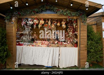 Stallo in un mercato di Natale nel Derbyshire, Regno Unito Foto Stock