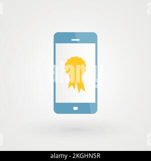Smartphone e icona del premio. Concetto di successo, vincitore. Illustrazione vettoriale, design piatto Illustrazione Vettoriale