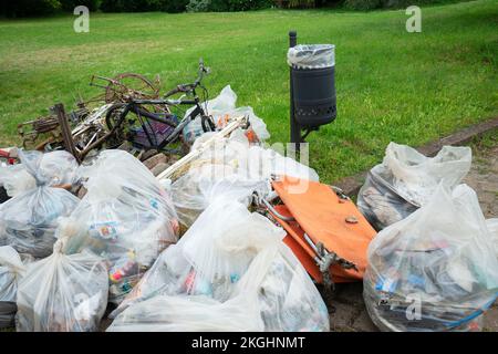Italia, Lombardia, pulizia e raccolta rifiuti abbandonati Foto Stock