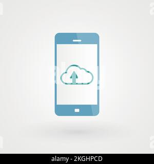 Smartphone e cloud di caricamento. Concetto di caricamento. Illustrazione vettoriale, design piatto Illustrazione Vettoriale