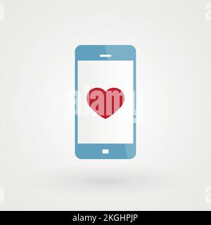Smartphone e cuore. Concetto di amore romantico. Illustrazione vettoriale, design piatto Illustrazione Vettoriale