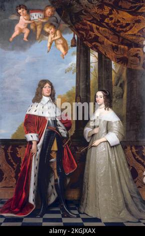 Federico Guglielmo (1620-1688), Elettore di Brandeburgo e Duca di Prussia, con la moglie Louise Henriette di Nassau (1627-1667), ritratto dipinto ad olio su tela di Gerard van Honthorst, 1647 Foto Stock