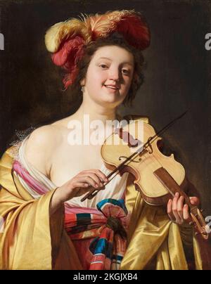 Gerard van Honthorst, il violino giocatore, pittura in olio su tela, 1626 Foto Stock