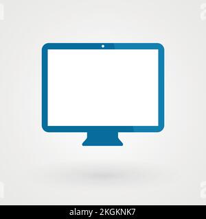 Icona periferica: Computer desktop blu. Schermo vuoto. Illustrazione vettoriale, design piatto Illustrazione Vettoriale