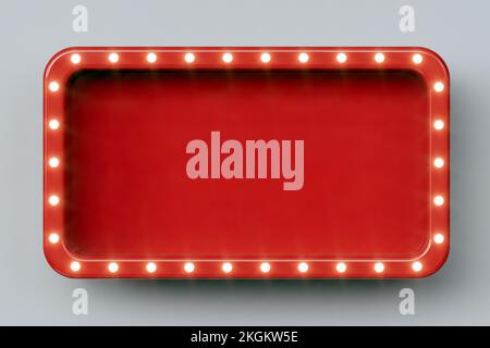 Cartellone retro rosso con luci al neon incandescenti - rendering 3D Foto Stock