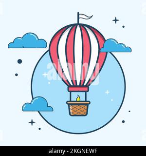 Mongolfiera Illustrazione con la nuvola, mongolfiere che volano nel cielo Illustrazione Vettoriale