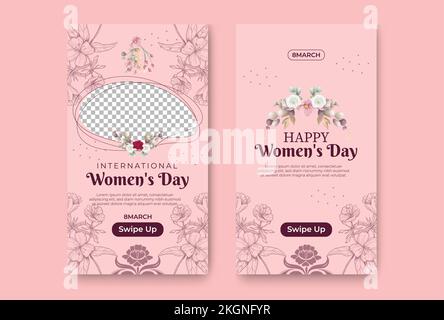 International women's day social stories collection, Happy Women's Day, Social media post templates per International women's day Illustrazione Vettoriale
