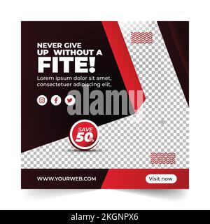 Fitness gym vendita social media post design template, Social Media Post per fitness gym promozione, social media banner. Con quadrato e rosso, nero e w Illustrazione Vettoriale