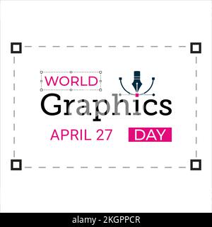 Giornata Mondiale della Grafica Aprile 27 effetto testo con tonalità rosa per una scheda, poster, design. Effetto testo rosa, illustrazione digitale in un giorno speciale per Illustrazione Vettoriale