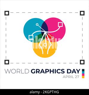 Effetto testo World Graphics Day con vettore di ombreggiatura multicolore, illustrazione Creative Pen, illustrazione a colori Graphics Day, vettore standard per Illustrazione Vettoriale