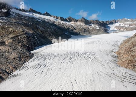 Svizzera, Vallese, veduta aerea del ghiacciaio del Rodano Foto Stock