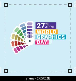 Aprile 27 Worlds Graphics Day effetto testo multicolore con bordo standard su sfondo bianco, bella illustrazione per Graphics Day con colorfu Illustrazione Vettoriale