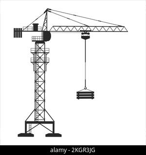 Elementi da costruzione, vettore di gru su sfondo bianco, lavori duri, lavori di costruzione, vettore di gru PNG, colore nero. Illustrazione Vettoriale